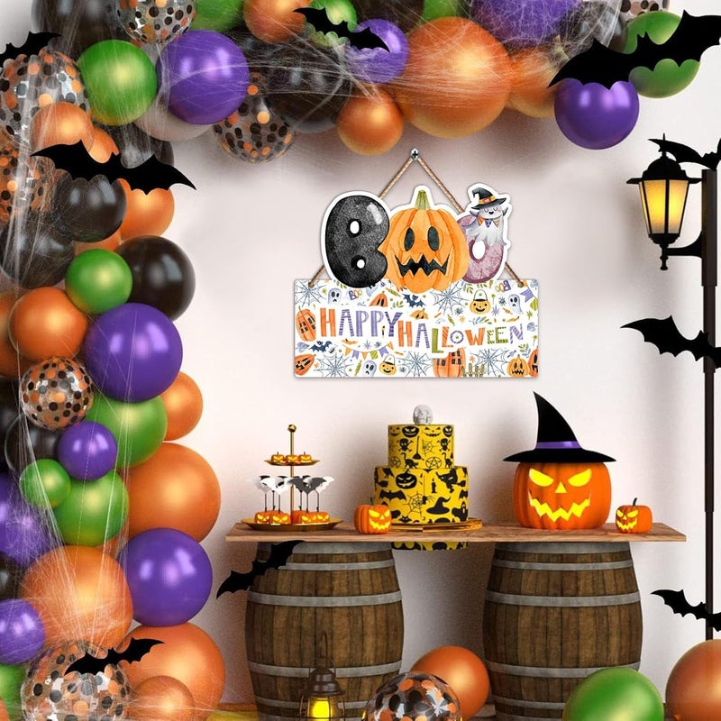 Hatzelou 1PCS Halloween Decoration Wooden Wall Sign, Boo Hanging Sign for Front, Happy Halloween Welcome Sign, Wall Decor for Room Party Indoor Home Decor, Party Decor Supplies - Image 4